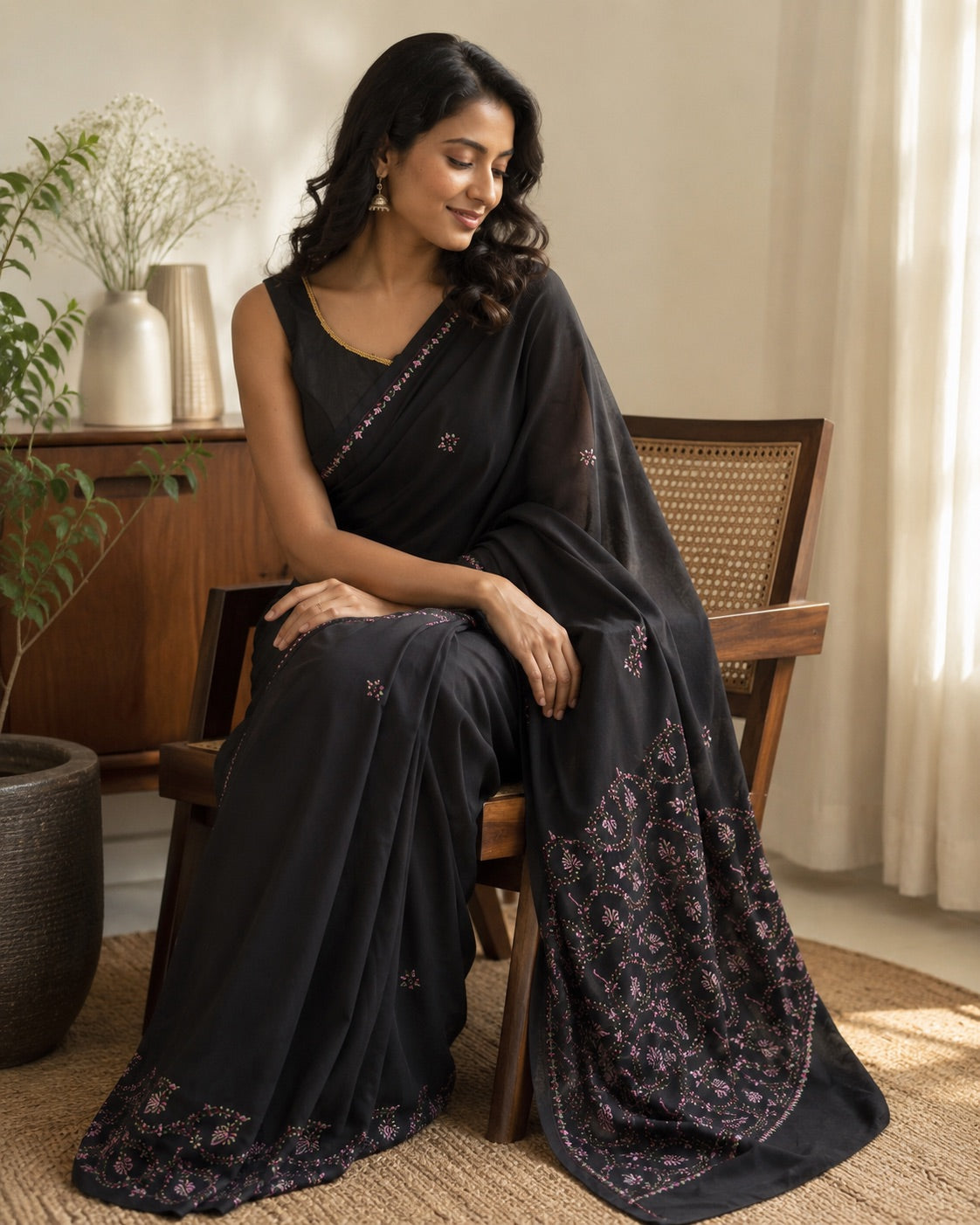 Black Kashmiri Embroidered Saree | Elegant Floral Handwork Designer Saree