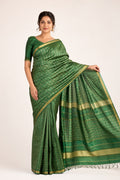 Green Soft Silk Saree with Elegant Gold Woven Floral Jacquard Border